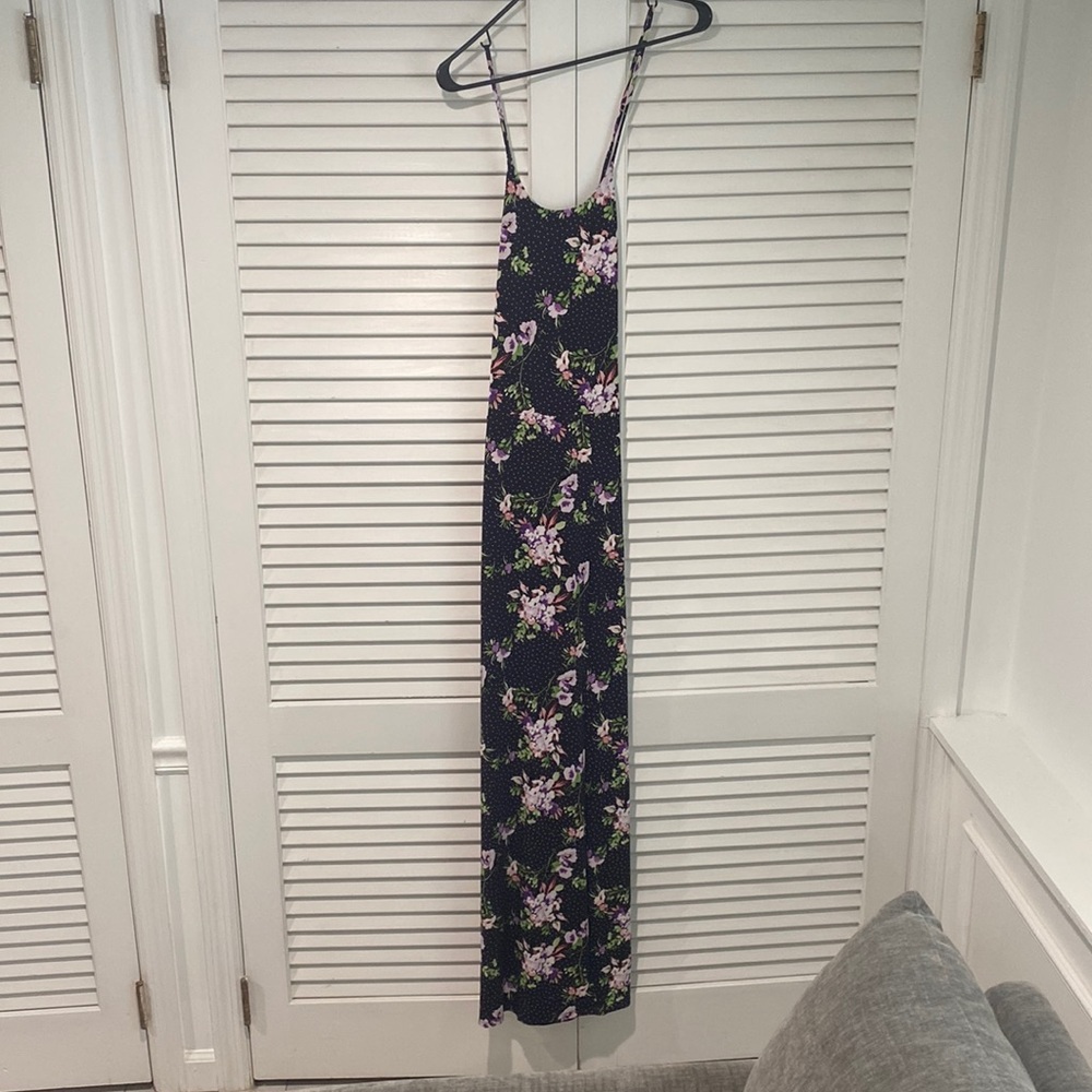 EXPRESS NAVY BLUE FLORAL MAXI DRESS WITH ADJUSTABLE BACK